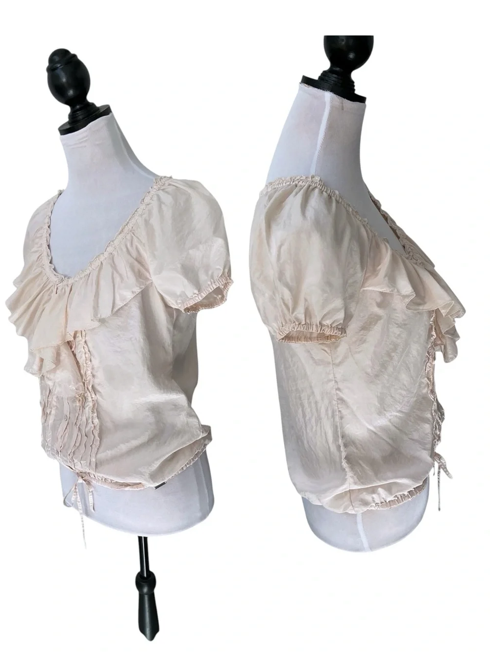 Abercrombie Fitch Silk Vintage Top Tucked Ruffle Puff Sleeves Pink Peach Medium